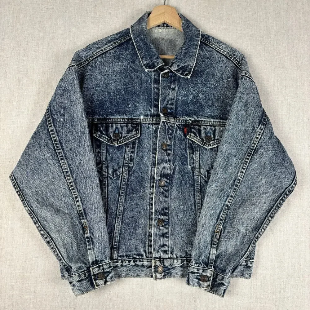 Vintage Levis 80s 70507 0227 USA Made Acid Wash Denim Medium Trucker Jacket